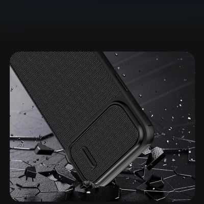 8. Nillkin Textured S Case etui iPhone 14 Pro pancerny pokrowiec z osłoną na aparat niebieski