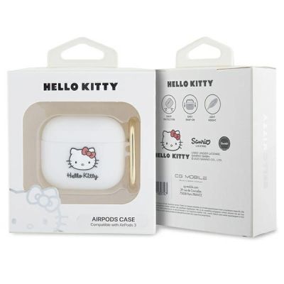 3. Etui Hello Kitty Silicone 3D Kitty Head na AirPods 3 - białe