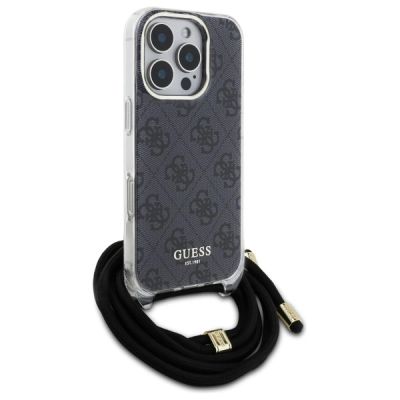 3. Etui Guess Crossbody Cord 4G Print ze smyczą na iPhone 16 Pro - czarne
