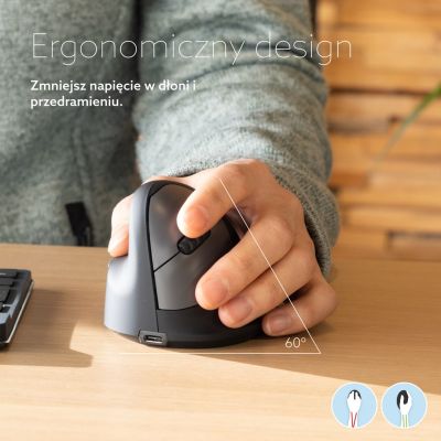 7. Ergonomiczna mysz R-Go Pele HE lewa Bluetooth sidabrina