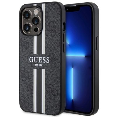 Etui Guess 4G Printed Stripes MagSafe na iPhone 13 Pro / iPhone 13 - czarne