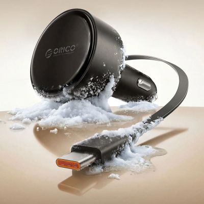 9. Ładowarka samochodowa Orico FC-60-2C 60W ze zwijanym kablem USB-C 65 cm - czarna