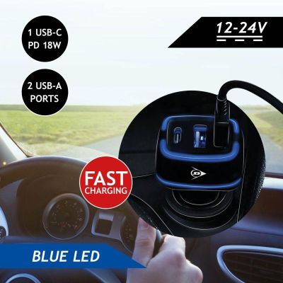 15. ŁADOWARKA SAMOCHODOWA MULTI 2x USB A + USB C DUNLOP