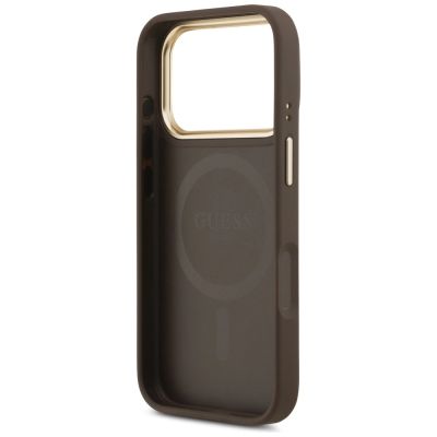 7. Etui Guess Peony Hot Stamp MagSafe na iPhone 17 Pro - brązowe