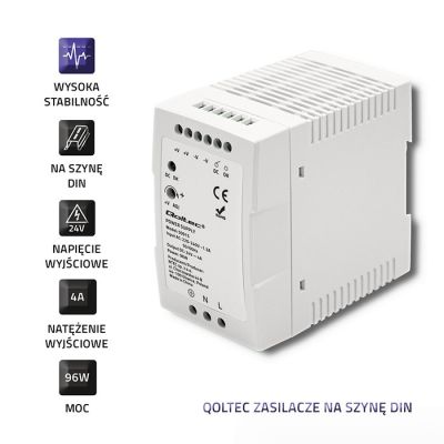 2. QOLTEC ZASILACZ NA SZYNĘ DIN 96W | 24V | 4A | BIAŁY | SLIM