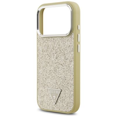 6. Etui Guess Glitter Triangle Logo MagSafe na iPhone 17 Pro - złote