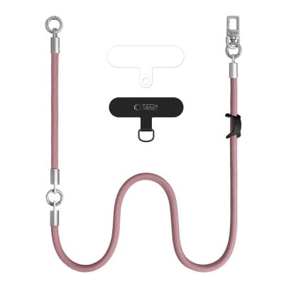 2. Smycz do telefonu Tech-Protect C10S Crossbody (114 cm) + na nadgarstek (31 cm) - różowo-tytanowa