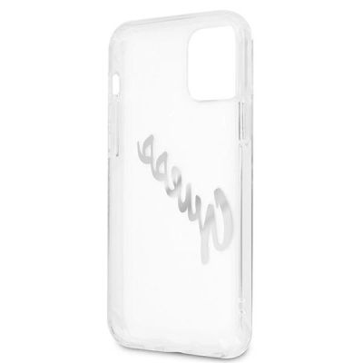 7. Etui Guess Vintage Script Silver na iPhone 12 / iPhone 12 Pro - przezroczyste