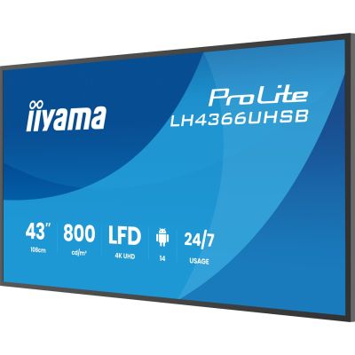 13. iiyama LH4366UHSB-B1AG signage display Płaski panel Digital Signage 109,2 cm (43") LCD Wi-Fi 800 cd/m2 4K Ultra HD Czarny Procesor wbudowany Android 24/7
