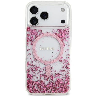 3. Etui Guess Resin Bottom Glitter MagSafe na iPhone 17 Pro Max - różowe