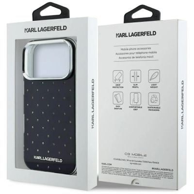 8. Etui Karl Lagerfeld IML Rhinestones Allover and Electroplated Logo na iPhone 17 Pro / 18 Pro  - czarne