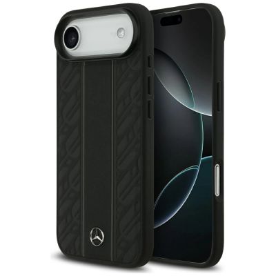 Etui Mercedes Leather Laurel Leaves Stripes MagSafe do iPhone 17 Air - czarne