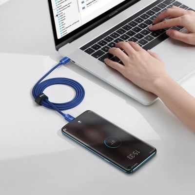 9. Kabel Baseus CAJY000603 USB-C - USB-C PD 100W 5A 480Mb/s 1,2m - niebieski