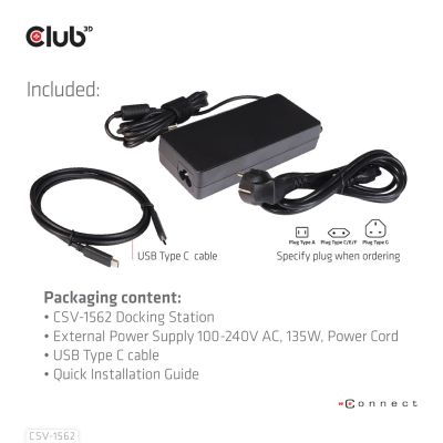 14. CLUB3D CSV-1562 stacja dokująca Dokujący USB 3.2 Gen 1 (3.1 Gen 1) Type-C Czarny