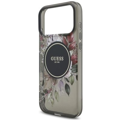 6. Etui Guess IML Flowers Pearl Strap MagSafe na iPhone 18 Pro Max / 17 Pro Max - czarne