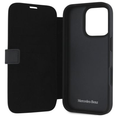 7. Etui Mercedes MB Waves Leather na iPhone 16 Pro Max - czarne