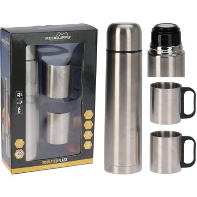 19. TERMOS TURYSTYCZNY 1000ML Z 2 KUBKAMI SREBRNY