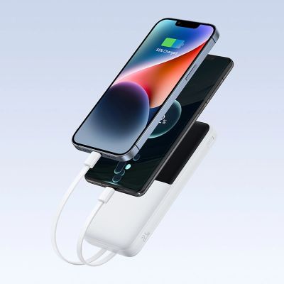 11. Powerbank Baseus Lipow 10000mAh 22,5W z dwoma wbudowanymi kablami (z kablem Baseus Simple USB-A - USB-C 3A 20cm) - biały