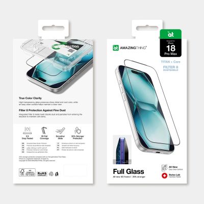 7. Szkło hartowane AMAZINGTHING Titan +Care Full Glass na iPhone 18 Pro Max z ramką montażową
