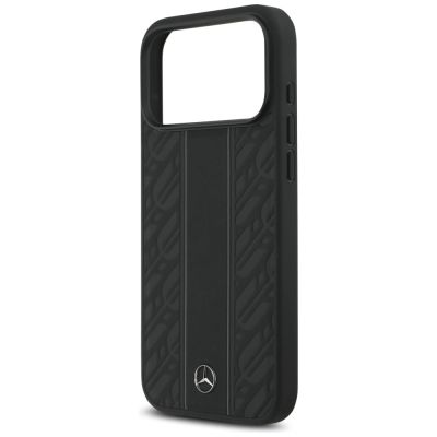 6. Etui Mercedes Leather Laurel Leaves Stripes MagSafe na iPhone 17 Pro Max - czarne