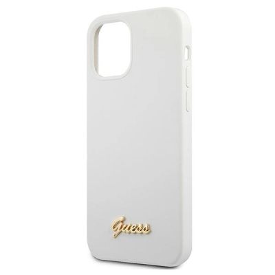 6. Etui Guess Metal Logo Script na iPhone 12 mini - białe