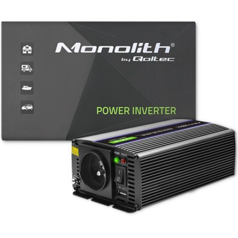 12. QOLTEC PRZETWORNICA NAPIĘCIA MONOLITH 1200 MS WAVE | 12V NA 230V | 600/1200W | USB
