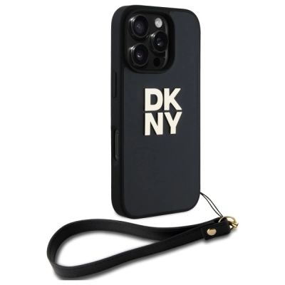 3. Etui DKNY Wrist Strap Stock Logo na iPhone 16 Pro - czarne