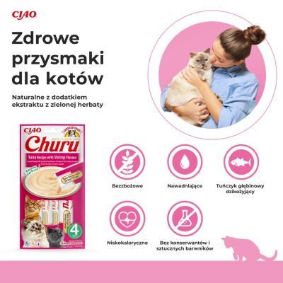 2. INABA Churu Tuńczyk z krewetkami - przysmak dla kota - 4x14 g
