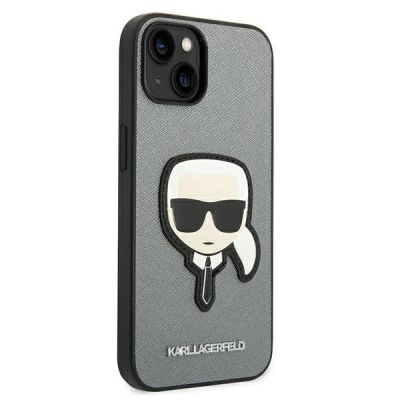 4. Etui Karl Lagerfeld Saffiano Karl's Head Patch na iPhone 14 Plus - srebrne