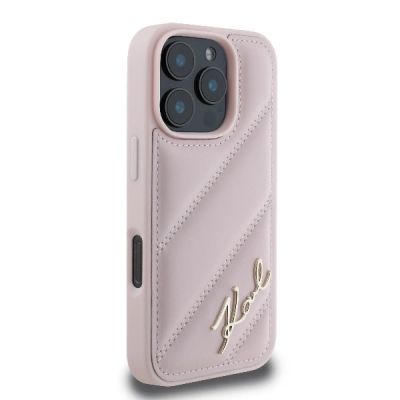 4. Etui Karl Lagerfeld Quilted Signature na iPhone 16 Pro - różowe