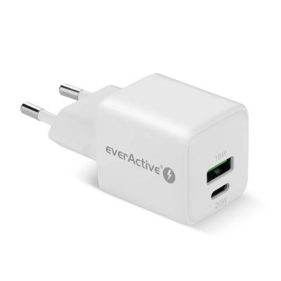 4. EVERACTIVE ŁADOWARKA SIECIOWA GAN 1 X USB, 1 X USB-C QUICK CHARGE 3.0 20W BIAŁA SC-330Q