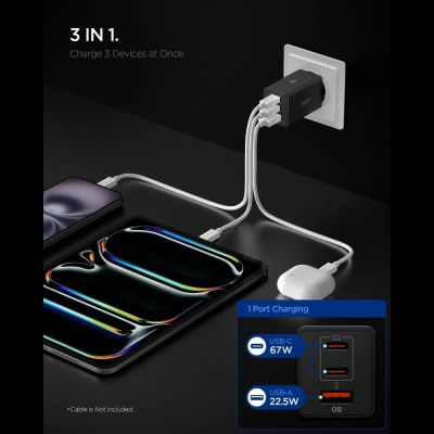 2. Ładowarka sieciowa Spigen Essential EE673EU 3-porty 2xUSB-C 1xUSB-A 67W - czarna