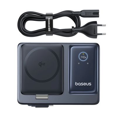 6. Stacja ładująca Baseus NOMOS 140W Qi2 5w1 bezprzewodowa ze zwijanym kablem USB-C i wyświetlaczem cyfrowym - czarna