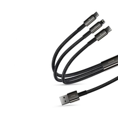 12. Baseus Tungsten 3w1 kabel USB - USB Typ C / Lightning / micro USB 3,5 A 1,5 m czarny (CAMLTWJ-01)