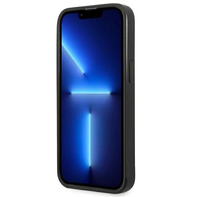 5. Etui Guess Saffiano Triangle Logo na iPhone 14 Plus - srebrne