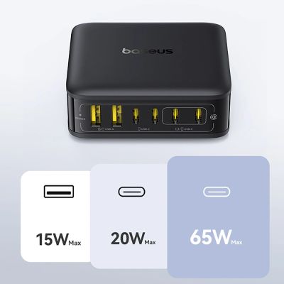 14. Stacja ładująca Baseus EnerFill FH21 120W 4xUSB-C + 2xUSB-A - czarna