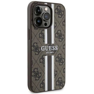 4. Etui Guess 4G Printed Stripes MagSafe na iPhone 13 Pro / iPhone 13 - brązowe
