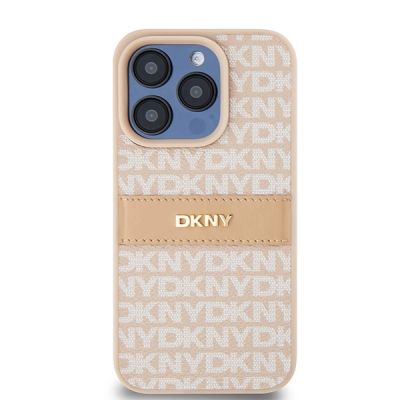 3. Etui DKNY Leather Mono Stripe & Metal Logo na iPhone 15 Pro - różowe
