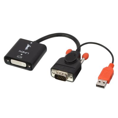 3. Lindy 38184 adapter kablowy 0,2 m DVI-D VGA (D-Sub) + USB Czarny, Pomarańczowy