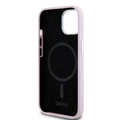7. Etui DKNY Liquid Silicone Small Metal Logo MagSafe na iPhone 15 Plus / 14 Plus - różowe