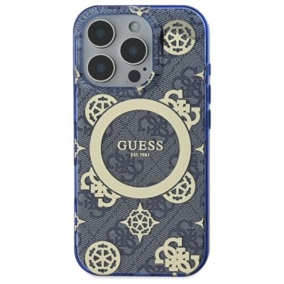 3. Etui Guess IML Peony On 4G Background MagSafe na iPhone 16 Pro - niebieskie