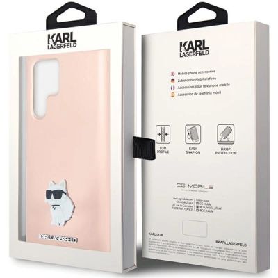 8. Etui Karl Lagerfeld Silicone Choupette Metal Pin na Samsung Galaxy S23 Ultra - różowe