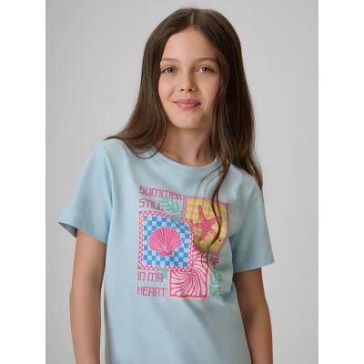 3. T-shirt regular z nadrukiem dziewczęcy 4F 4FJRSS26TTSHF4418-33S