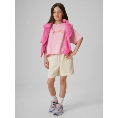 4. T-shirt boxy z nadrukiem dziewczęcy 4F 4FJRAW26TTSHF4324-056S