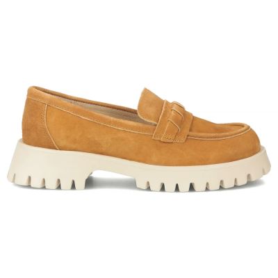 2. Skórzane półbuty damskie zamszowe lordsy camel Filippo DP7554