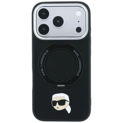 3. Etui Karl Lagerfeld with Ring Stand 360 Karl Head Pin MagSafe na iPhone 18 Pro / 17 Pro - czarne
