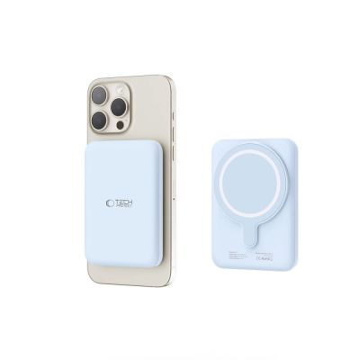 4. Powerbank Tech-Protect LifeMag PB10 z MagSafe 5000mAh 15W port USB-C - niebieski + kabel USB-C