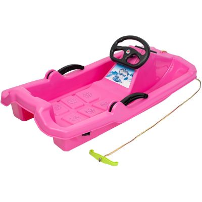 7. SANKI PLASTIKOWE Z HAMULCEM I KIEROWNICĄ ADAŚ 84x43x25CM RÓŻOWE
