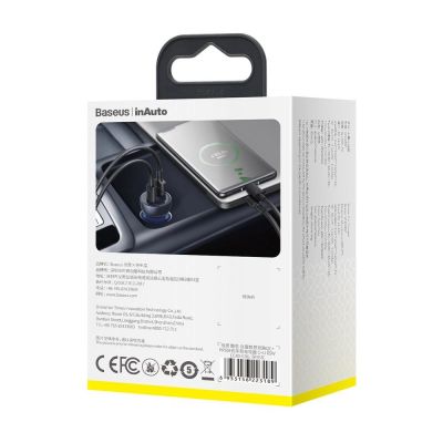 20. Baseus ładowarka samochodowa USB / USB Typ C 65 W 5 A SCP Quick Charge 4.0+ Power Delivery 3.0 ekran LCD szary (CCKX-C0G)