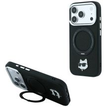 Etui Karl Lagerfeld with Ring Stand 360 Choupette Head Pin MagSafe na iPhone 18 Pro / 17 Pro - czarne